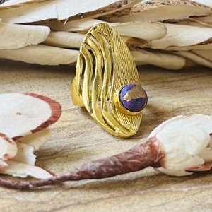 High Demand Purple Copper Turquoise <b>Ring</b> Gold Plated Wave <b>Ring</b> <b>Chunky</b> Full Finger Brass <b>Ring</b> Hollow Cutout Boho Wholesale <b>Ring</b> - Product Image 3