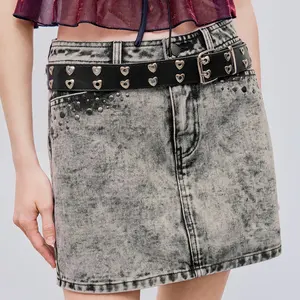 WS174 saia jeans personalizada mini feminina com rebites saias jeans para senhoras saia jeans reta