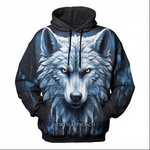 Sweat à capuche décontracté pour homme North Approach avec imprimé loup, coupe classique, en polyester tricoté, avec poche avant - Product Image 1