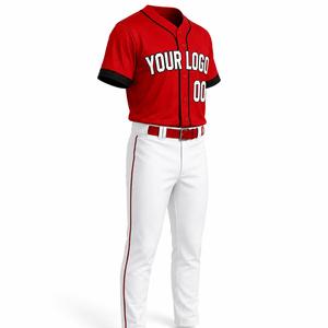 Maillot de baseball rouge personnalisé pour homme, manches courtes, boutons sur le devant, logo blanc, impression 00, respirant, coupe classique, vêtements pour toutes les saisons - Product Image 5