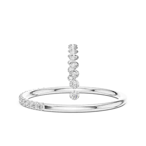 Bague délicate et fine en or massif 10K 14K 18K avec 15 diamants de laboratoire taille U, unisexe, pour le quotidien, empilable, bijoux fins IGI - Product Image 1
