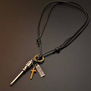 Fashion Pendant Necklace 2.5-Inch Pure Stainless Steel Pendant with Adjustable Leather <b>Rope</b> for Men & Boys - Product Image 6