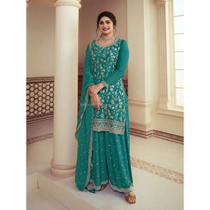 Plazzo Kurti de 3 piezas confeccionado con ropa india y pakistaní Dupatta lanzando nueva colección - Product Image 2