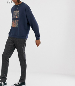 <b>Men's</b> Oversized Navy Blue Crewneck Sweatshirt With Front Print Regular Fit Knitted Cotton Casual <b>Pullover</b> Autumn Style - Product Image 1