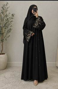Abaya Negra Abierta por Delante para Mujer, Larga hasta el Suelo, Corte en A, Manga Larga, con Bordado de Cuentas, Vestido de Gala Formal y Modesto - Product Image 5