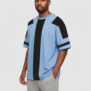 Nuevas camisetas de hombre a la moda, extragrandes, con hombros caídos, cuello redondo, manga corta, corte holgado, 100% algodón, 2 tonos, estilo hip hop. - Product Image 5