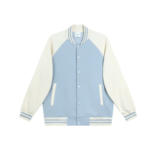 เสื้อแจ็คเก็ตวาร์ซิตี้สีกรมท่าขาวสำหรับผู้ชาย สไตล์พรีปปี้ เสื้อโค้ทเบสบอลทรงปกติ ปกเสื้อพับลง กระดุมแถวเดียว ผ้าโพลีเอสเตอร์ - Product Image 3