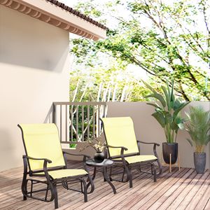 Sedia a dondolo da esterno beige con telaio in acciaio e tessuto a rete per giardino, cortile e veranda - Product Image 2