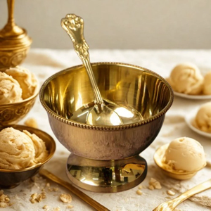 Bol en laiton fait main avec bordure personnalisée et motifs perlés, bol à glace en laiton, fournisseur en gros - Product Image 1