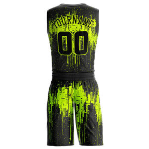 Ensemble de maillots de basket personnalisés pour hommes, sans manches, séchage rapide, imprimé sportif, noir et vert fluo, uniforme en mesh Dri-Fit, tenue d'été - Product Image 3