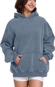 Oversized Hooded Sweatshirt Solid Blue French Terry Pocket Casual <b>Pullover</b> <b>Men</b> Autumn Wear Regular Fit - Product Image 4