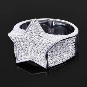 Bague étoile en moissanite, argent sterling 925 plaqué rhodium, bague grappe, bijoux de mariage modernes de luxe, style hip-hop, cadeau pour lui et pour elle - Product Image 3
