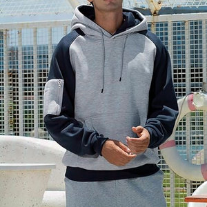 Mens Pullover Hoodies Color Block Long Sleeve Fleece <b>Sweatshirts</b> Custom Logo 100% Polyester Warm Soft Hooded Apparel Kangaro - Product Image 5