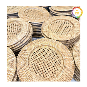 Assiette de service ronde en rotin tressé, faite à la main, vintage, jetable, écologique, pour mariage, hôtel, restaurant, vente en gros - Product Image 1