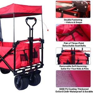 Collapsible Heavy Duty Folding Wagon Cart Removable Canopy 4\" Wide Large All Terrain Wheels Brake Adjustable Hand for Camping - Product Image 5