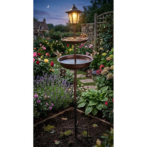 Comedero y Bebedero para Pájaros de Metal, Estilo Linterna, Decoración de Jardín con Base para Poner en el Suelo - Product Image 5