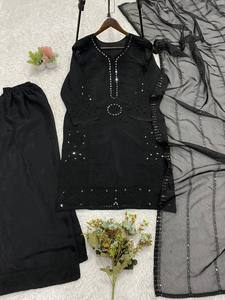 Premium Mal Chanderi Palazzo Suit Set for Women with Hand Mirror Work <b>Sequins</b> Embroidery and Organza Dupatta - Product Image 1