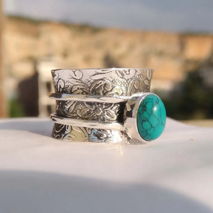 Turquoise <b>Spinner</b> <b>Ring</b> Turquoise Fidget <b>Ring</b> Boho Statement Jewelry Natural Shell <b>Ring</b> Anxiety Relief <b>Spinner</b> <b>Ring</b> - Product Image 3