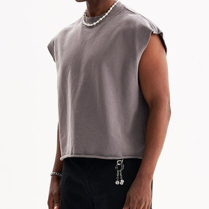 Débardeur Sport Baggy Personnalisé à Bords Bruts, T-shirt Sans Manches Oversize Streetwear, Chemises Courtes Boxy Sans Manches Unisexe - Product Image 2