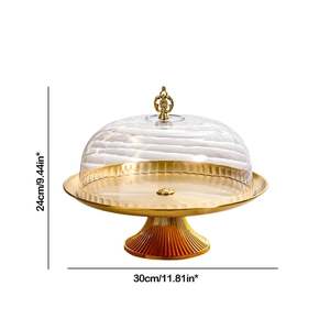 Gold Round <b>Cake</b> <b>Stand</b> with Glass Dome <b>Cover</b> 30cm Reusable Hand Wash Only - Product Image 3