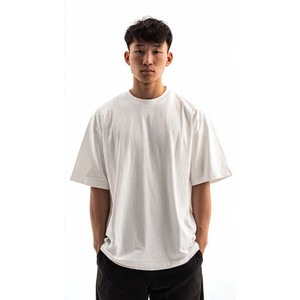 เสื้อยืดคอกลมแขนสั้นทรงโอเวอร์ไซส์สีกรมท่าคุณภาพสูงสำหรับผู้ชาย ผ้าฝ้าย 100% สีพื้น เหมาะสำหรับใส่ลำลองกลางแจ้ง ดีไซน์เรียบง่าย - Product Image 5