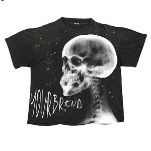 Camiseta de Hombre con Diseño de Arte de Terror en Blanco y Negro, Cuello Redondo, Estilo Urbano, Corte Regular, 100% Algodón Jersey - Product Image 3