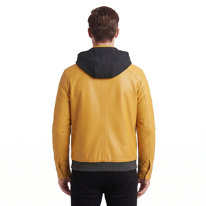 Sweat à capuche 100% cuir véritable pour homme, fermeture éclair intégrale, manches longues, poches latérales zippées, coupe ajustée - Product Image 2
