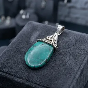 925 Sterling Silver Tibetan Turquoise Pendant Handmade Indian Jewelry Bohemian Ethnic Style Natural Gemstone - Product Image 3