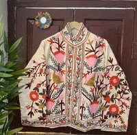 Veste courte vintage en velours tissé Suzani brodée à la main, style bohème, pour les voyages festifs et les soirées