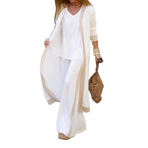 ชุดวอร์มคาร์ดิแกน3ชิ้นสำหรับฤดูใบไม้ร่วงใหม่ชุดวอร์มแฟชั่นขากางเกงทรงกว้างชุดเสื้อผ้าฤดูหนาวสีเข้ากันกับเสื้อสูทวินเทจแบบลำลอง - Product Image 2