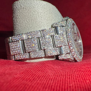 Reloj automático de lujo con moissanita helada para hombre y mujer, VVS D, Color, cristal de zafiro, funda impermeable, puntero de alarma de acero inoxidable - Product Image 1