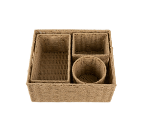 Woven Rattan Storage <b>Baskets</b> Set of 4 Rectangle Rustic Handmade <b>Basket</b> for Living Room Neatening Storage - Product Image 2