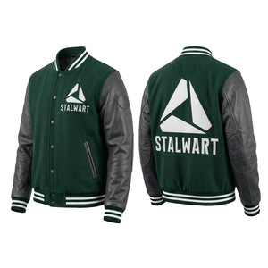 Veste universitaire unisexe STALWART IMPEX, manches en laine verte, logo géométrique, style preppy, coupe classique, vêtement d'hiver respirant et coupe-vent - Product Image 1