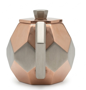 Nouvelle théière géométrique en métal personnalisable avec couvercle, bicolore or rose et argent, pour café et boissons - Product Image 3