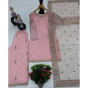 Conjunto de Top y Dupatta Plazzo Elegante para Fiestas de Mujeres, Bordado con Lentejuelas - Product Image 2
