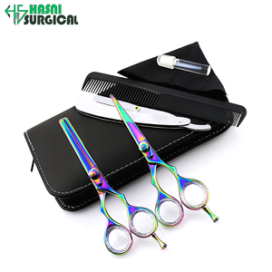 Kit de ciseaux de coiffure et de coupe de cheveux OEM avec logo personnalisé, rasoir droit inclus - Product Image 3