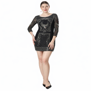Women Black Embroidered Mini Dress | Sheer Sleeve Party Wear Club Dress | Luxury Evening Outfit India 2026 Export Quality ProMax - Product Image 3