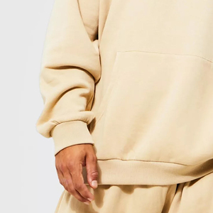Ensemble de survêtement beige à capuche pour homme avec logo personnalisé, manches longues, couleur unie, coupe décontractée, sweat-shirt et pantalon en coton, tenue d'automne - Product Image 2