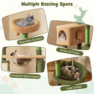 Centro Attività per Gatti Multilivello a Forma di Cactus da 59 Pollici, Albero per Gatti Premium con Doppio Tiragraffi e Giocattolo - Product Image 6