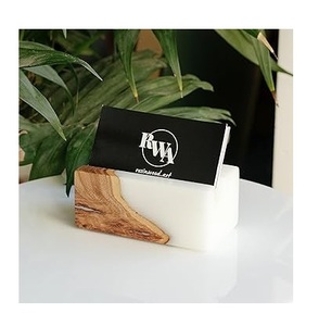 <b>Rustic</b> Wood Resin Business Name Card Display Holder for Desktop Resin Wood Business Card Holder Made In India - Product Image 6