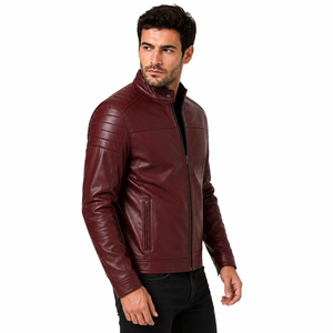 Veste en cuir pour homme avec matière résistante, surface lisse, poches sécurisées et doublure chaude, idéale pour les journées fraîches, look décontracté. - Product Image 2