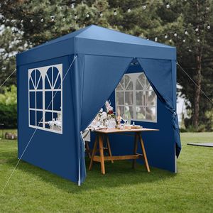 Tenda Pieghevole Blu ad Angolo Retto 2 X 2m, Pratica Tenda da Campeggio Impermeabile con Due Porte e Due Finestre - Product Image 1