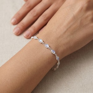 Natural Rainbow Moonstone <b>Bracelet</b> 925 Sterling Silver Adjustable Link <b>Bracelet</b> <b>Gemstone</b> Jewelry Minimalist Elegant Gift For Her - Product Image 4