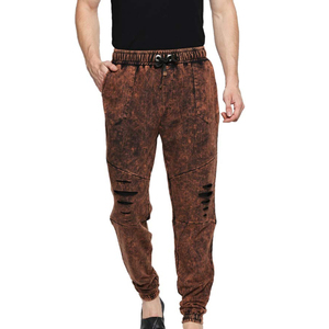 Men's Casual Acid Wash Straight Mid-Rise Joggers Solid Color Polyester/Cotton Quick-drying Breathable High Elastic Waist Pants - Product Image 1