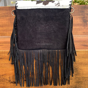 Bolso Hecho a Mano con Flecos de Piel de Vaca Auténtica para Mujer, Bolso de Piel Tallada Occidental con Pelo Bohemio - Product Image 5