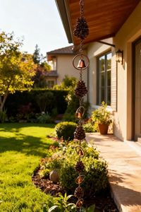 Chaîne de pluie suspendue au design moderne et unique, finition métallique aspect naturel, décorative pour la maison et le jardin, pour l'arrosage des gouttières - Product Image 2