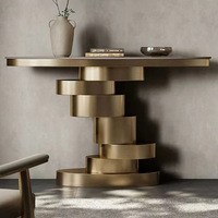 Vente en gros la plus récente de table console ovale de salon table de couloir de luxe en acier inoxydable doré pour la maison et l'hôtel