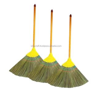 Grass Broom with Yellow Head and Wooden Handle for Floor Cleaning Durable Home Use - Product Image 3