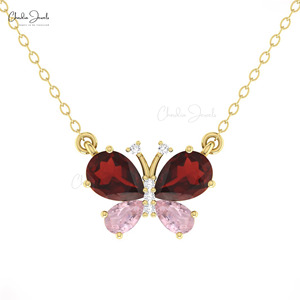 Handmade 14K Solid Gold Natural 1.7 CTW Mozambique Garnet & Pink Morganite <b>Necklace</b> Wholesale Wedding Jewelry Supplier - Product Image 4