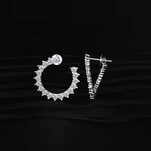 Round Moissanite C Shape Stud <b>Earrings</b> 3.60 TCW Colorless VVS 14K Gold Shared Prong Half Hoop Curved Screw <b>Back</b> Handmade Jewelry - Product Image 4